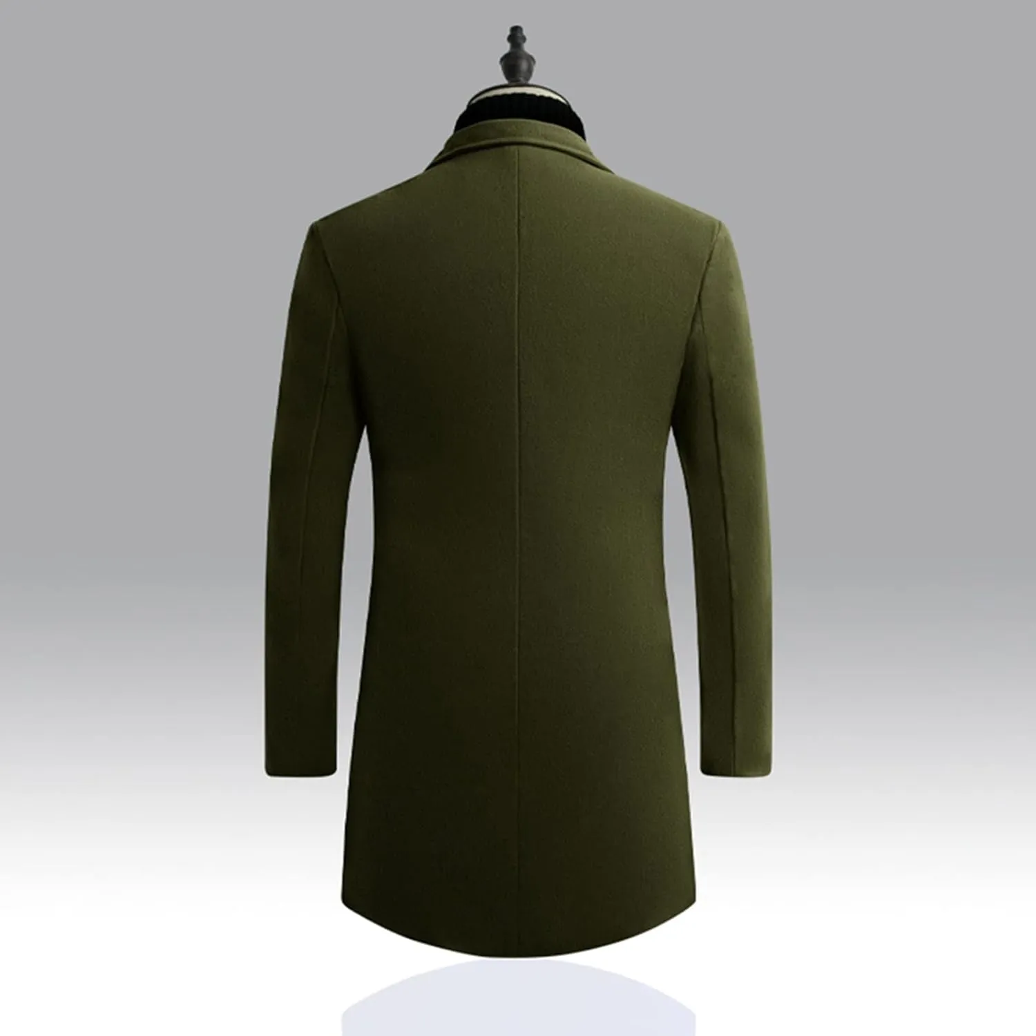 Maiyifu-GJ Mens Wool Blend Trench Coat Mid-Length Notched Collar Long Top Pea Coats Business Single Breasted Jacket Overcoat