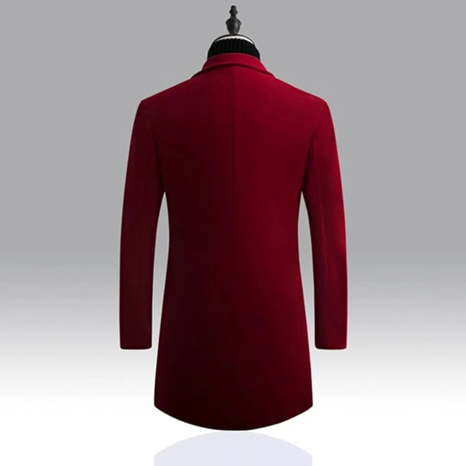 Maiyifu-GJ Mens Wool Blend Trench Coat Mid-Length Notched Collar Long Top Pea Coats Business Single Breasted Jacket Overcoat