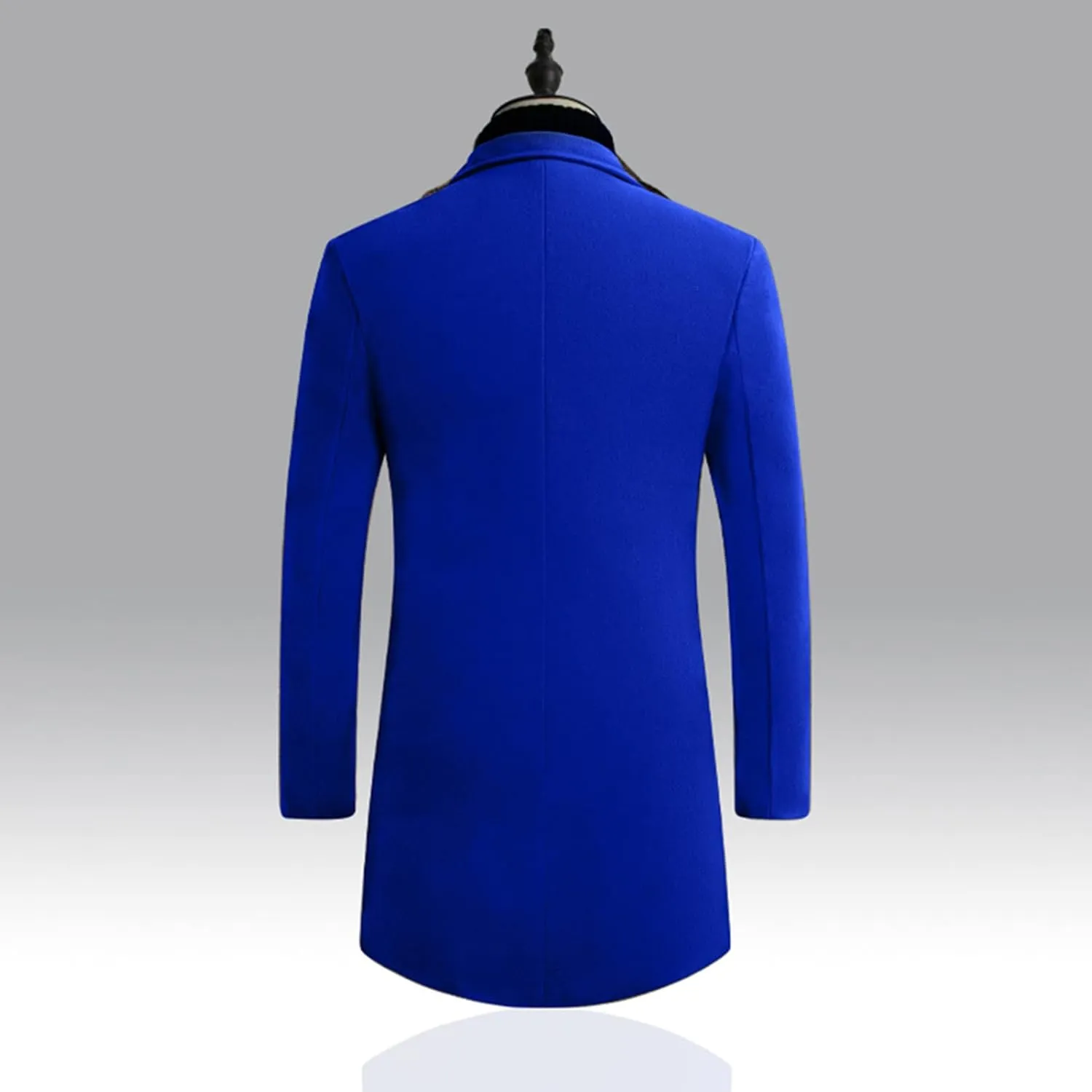 Maiyifu-GJ Mens Wool Blend Trench Coat Mid-Length Notched Collar Long Top Pea Coats Business Single Breasted Jacket Overcoat
