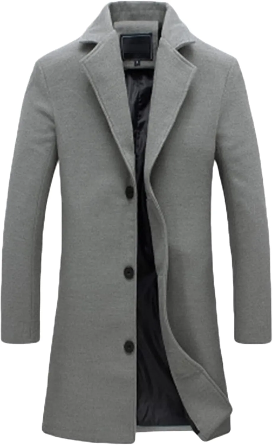 Maiyifu-GJ Men's Wool Blend Trench Coat Single Breasted Business Long Pea Coats Lightweight Notched Lapel Overcoat Jacket