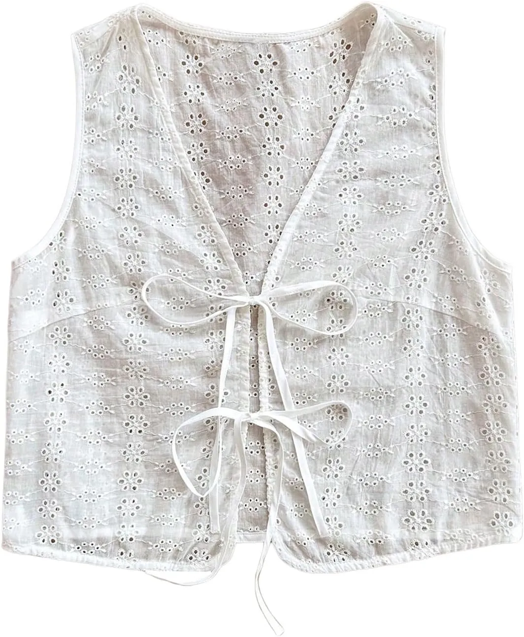 MakeMeChic Women's Floral Print Tie Front Vest Outerwear Sleeveless V Neck Boho Vests