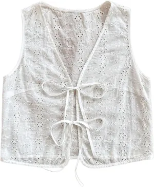 MakeMeChic Women's Floral Print Tie Front Vest Outerwear Sleeveless V Neck Boho Vests