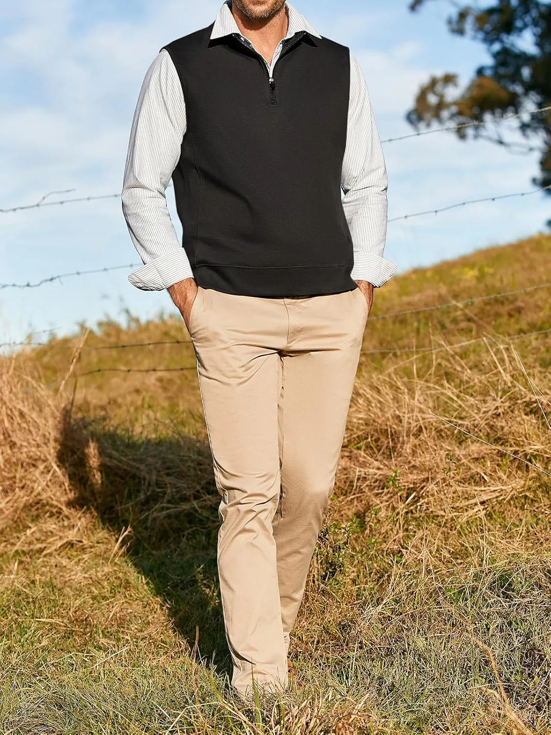 Makkrom Mens Quarter Zip Sleeveless Golf Vest Pullover Stand Collar Casual Vests Outerwear