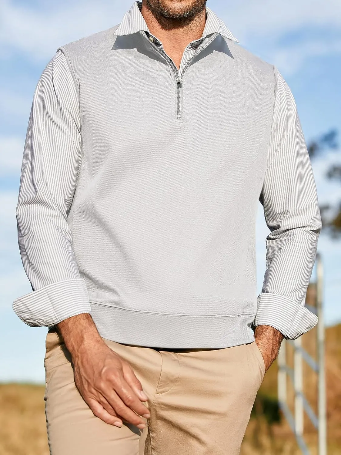 Makkrom Mens Quarter Zip Sleeveless Golf Vest Pullover Stand Collar Casual Vests Outerwear