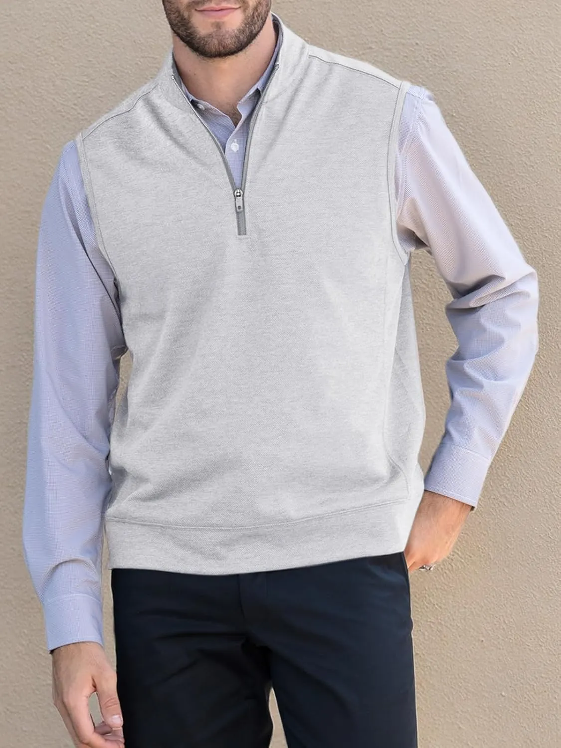 Makkrom Mens Quarter Zip Sleeveless Golf Vest Pullover Stand Collar Casual Vests Outerwear