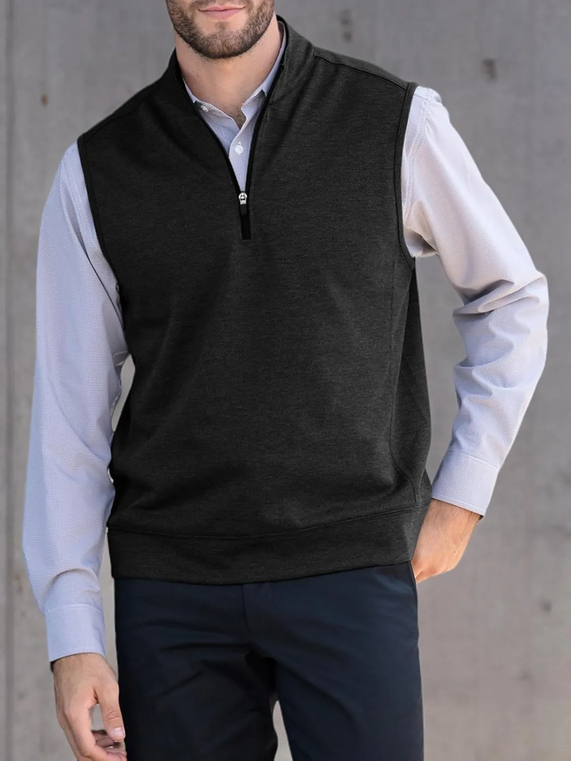 Makkrom Mens Quarter Zip Sleeveless Golf Vest Pullover Stand Collar Casual Vests Outerwear