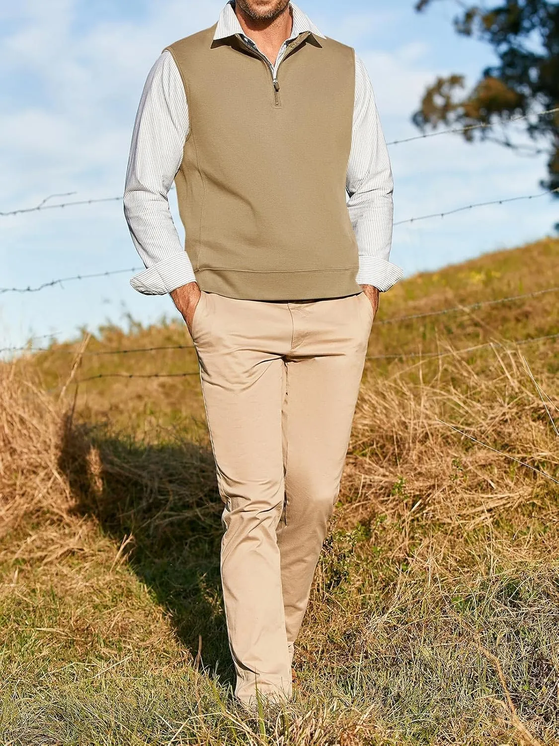 Makkrom Mens Quarter Zip Sleeveless Golf Vest Pullover Stand Collar Casual Vests Outerwear