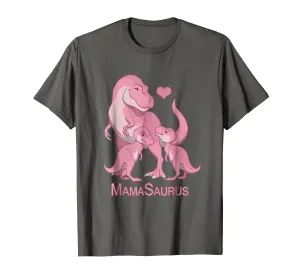 MamaSaurus Mother T-Rex &amp; Twin Baby Girls Dinosaur T-Shirt