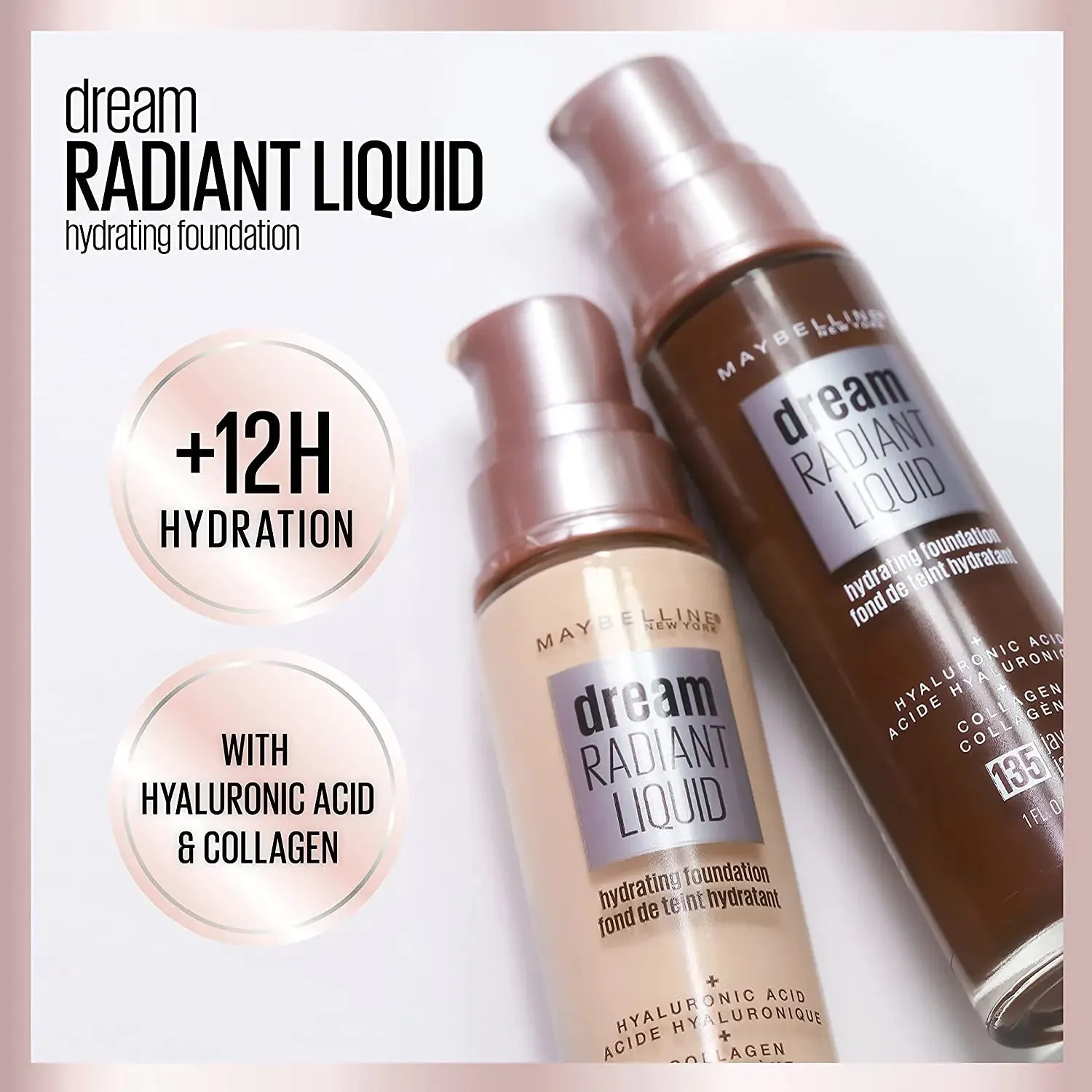 Maybelline Dream Radiant Liquid Medium Coverage Hydrating Makeup, Lightweight Liquid Foundation, Caramel, 1 Fl; Oz