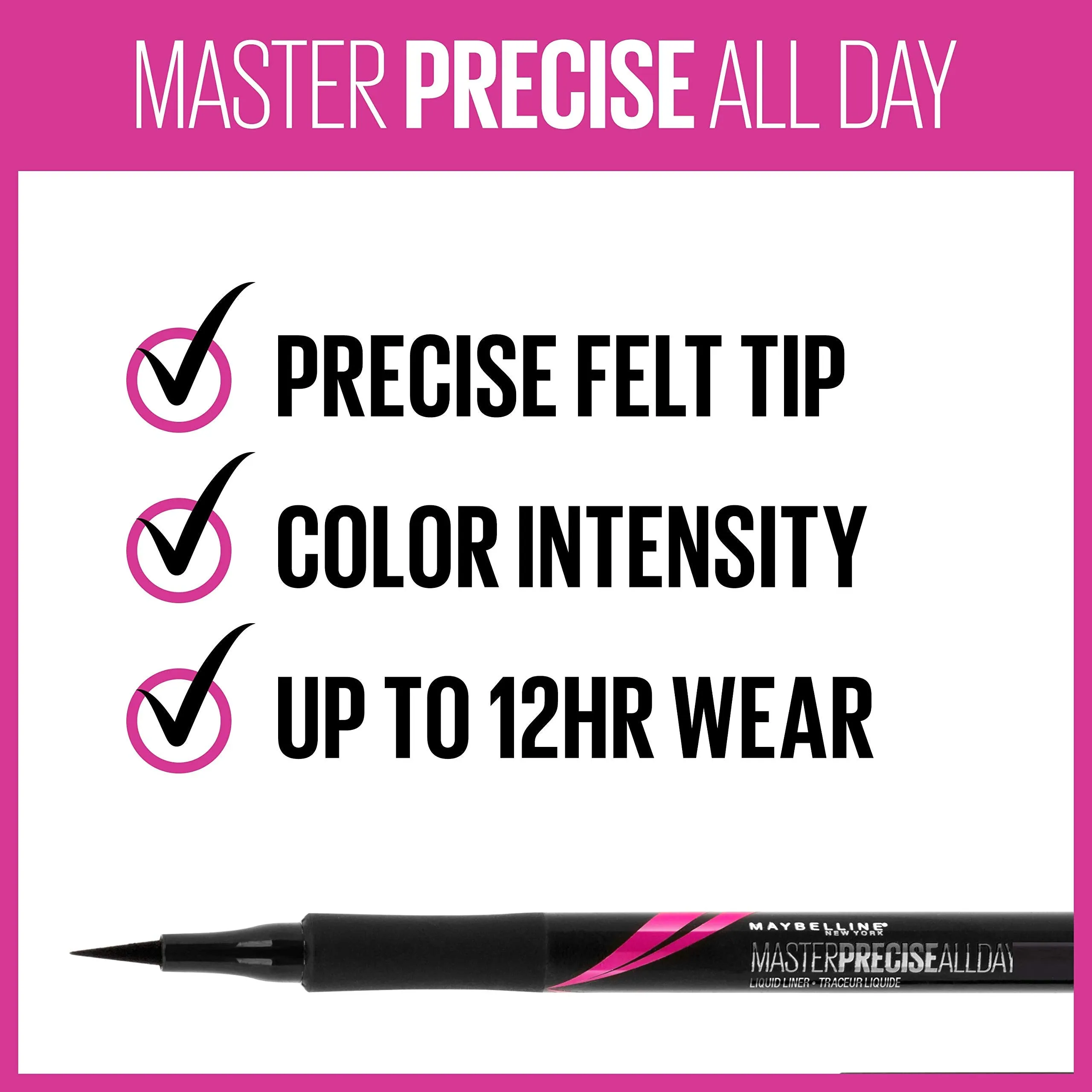 Maybelline Eyestudio Master Precise All Day Liquid Eyeliner, Black, 0.034 Ounce