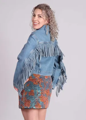 mbyM Catherina-M spijkerjas met franjes blauw