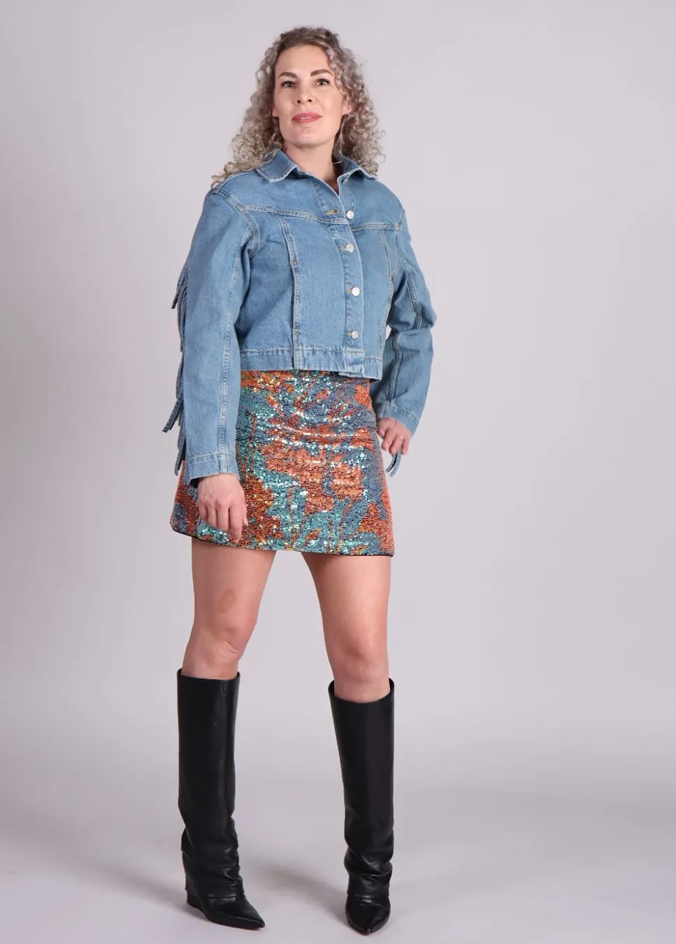 mbyM Catherina-M spijkerjas met franjes blauw