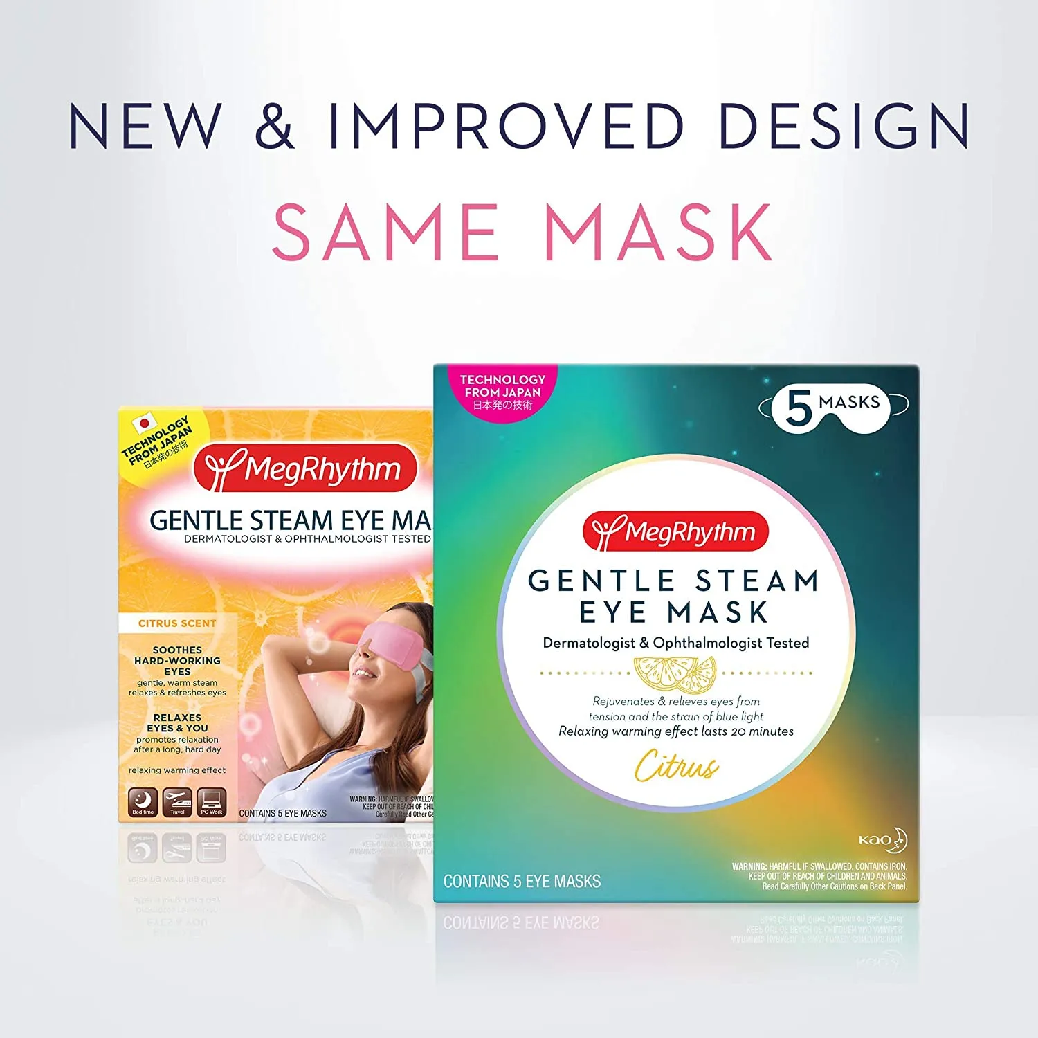 MegRhythm by Kao Gentle Steam Eye Mask, Citrus, Soothing Steam Eye Mask, Rejuvenates Eyes, Reduces Tension, 5 Count, Dermatologist and Ophthalmologist Tested