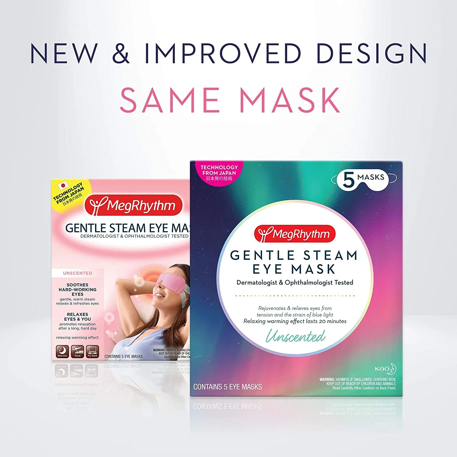 MegRhythm Megrhythm Gentle Steam Eye Mask, Unscented, 5 Count, Soothing Steam Eye Mask, Rejuvenates Eyes, Reduces Tension, Dermatologist and Ophthalmologist Tested, Unscented, 5 Count