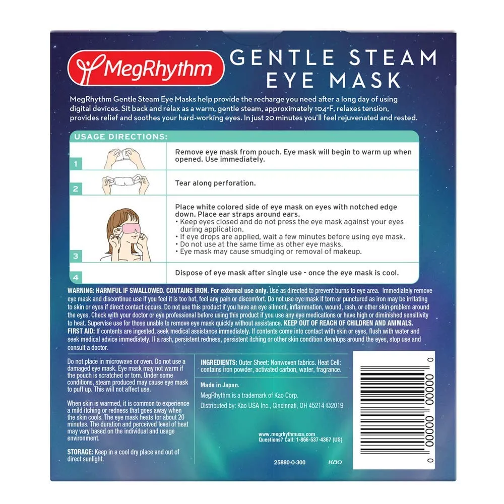 MegRhythm Megrhythm Gentle Steam Eye Mask, Unscented, 5 Count, Soothing Steam Eye Mask, Rejuvenates Eyes, Reduces Tension, Dermatologist and Ophthalmologist Tested, Unscented, 5 Count