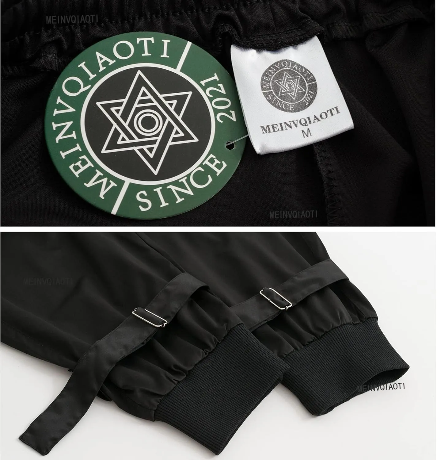 MEINVQIAOTI Black Cargo Pants Women Loose Chained Pants Multi-Pocket Multi-Zip Punk Goth Pants