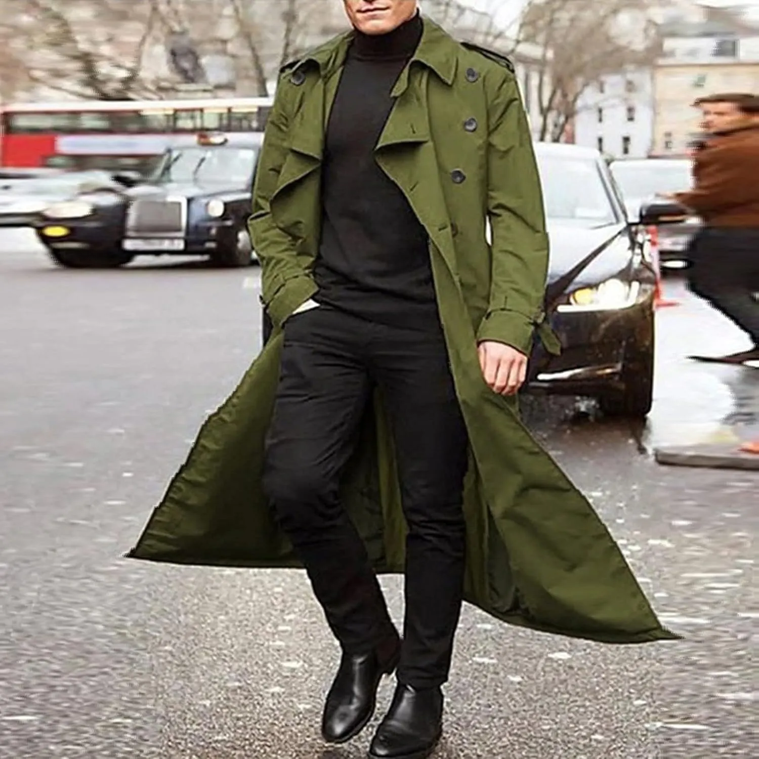 Men Trench Coat Winter Long Jacket Double Breasted Overcoat Men's Classic Wool Trench Overcoat Long Coat Jackets