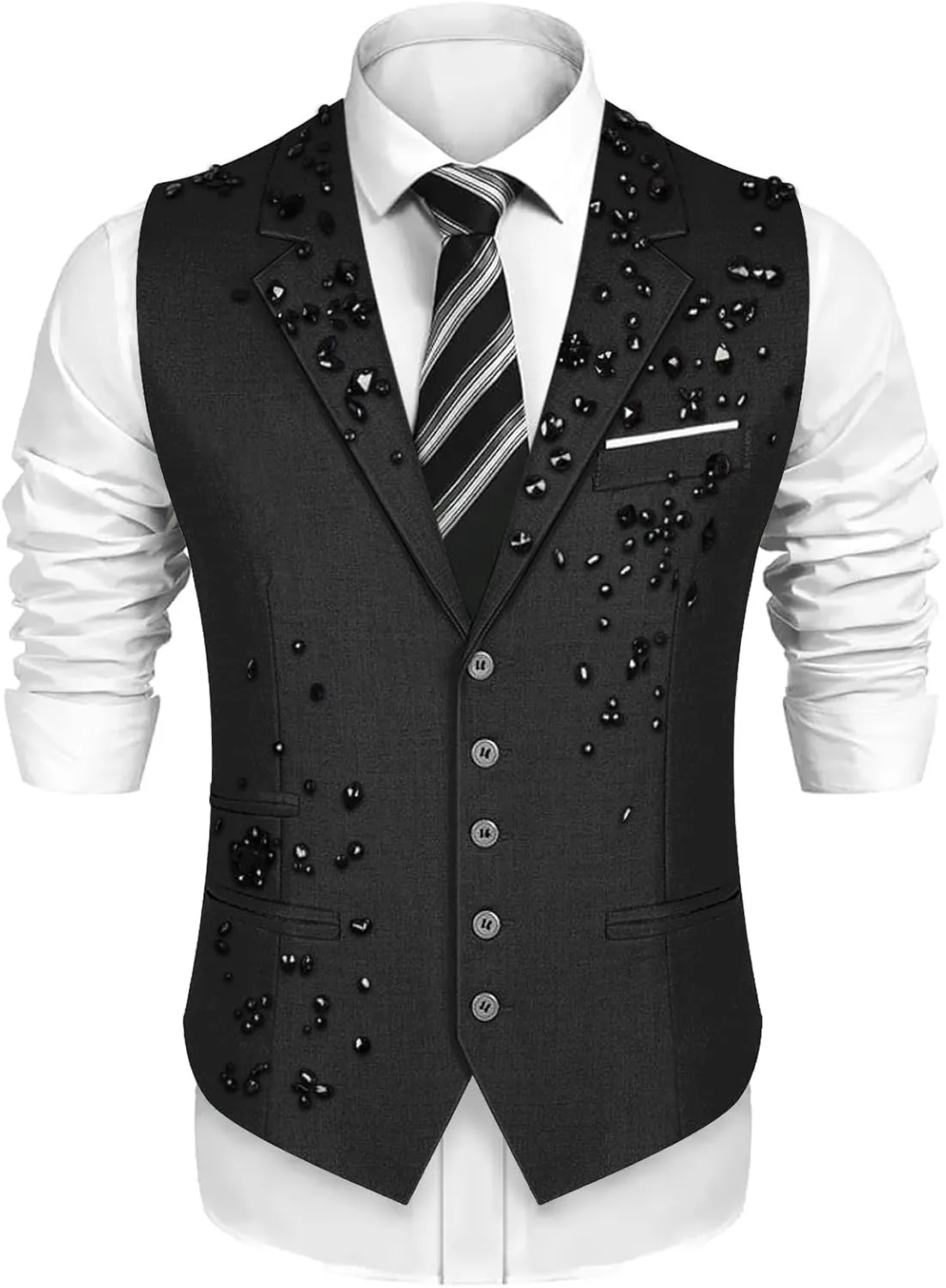 Men's Beads Suit Vest Slim Fit Buesiness Wedding Waistcoat Formal Casual Vests