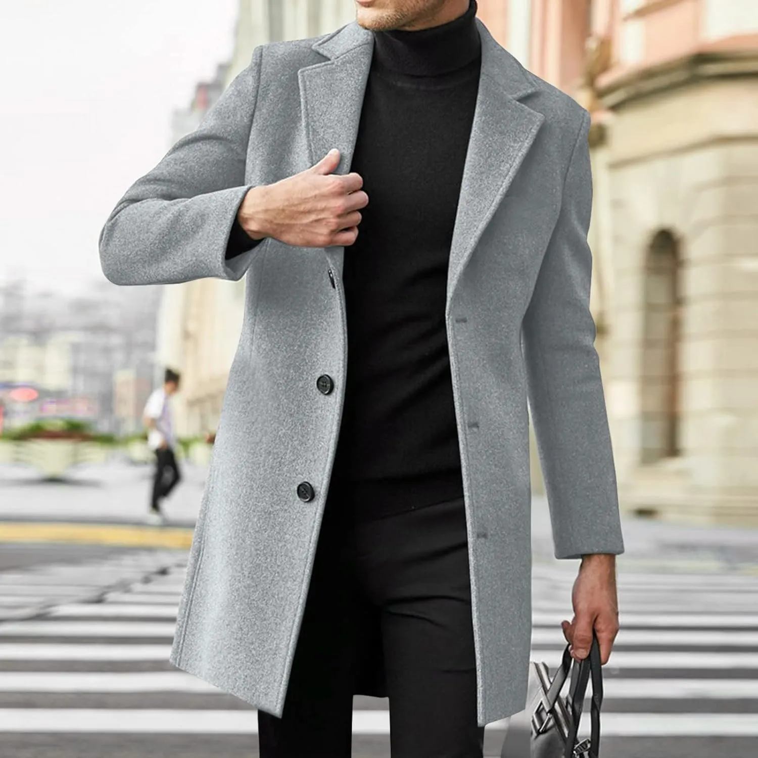 Men's Casual Trench Coat Slim Fit Spread Collar Long Sleeve Jacket Thicken Overcoat Plus Size Vintage Breasted Pea Coat