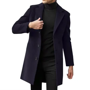Men's Casual Trench Coat Slim Fit Spread Collar Long Sleeve Jacket Thicken Overcoat Plus Size Vintage Breasted Pea Coat
