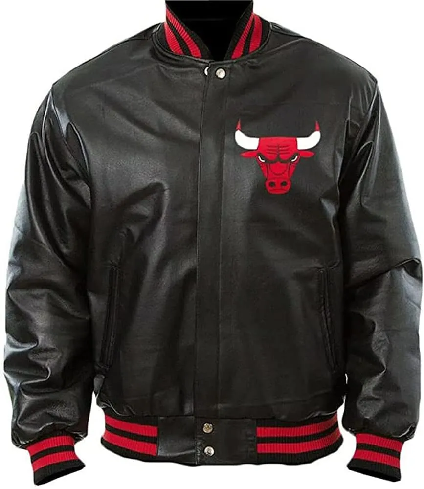 Mens Chicago Vintage Baseball Bomber Leather Jacket - Ultra Game Letterman Baseball Varsity Black Leather Bull Jacket