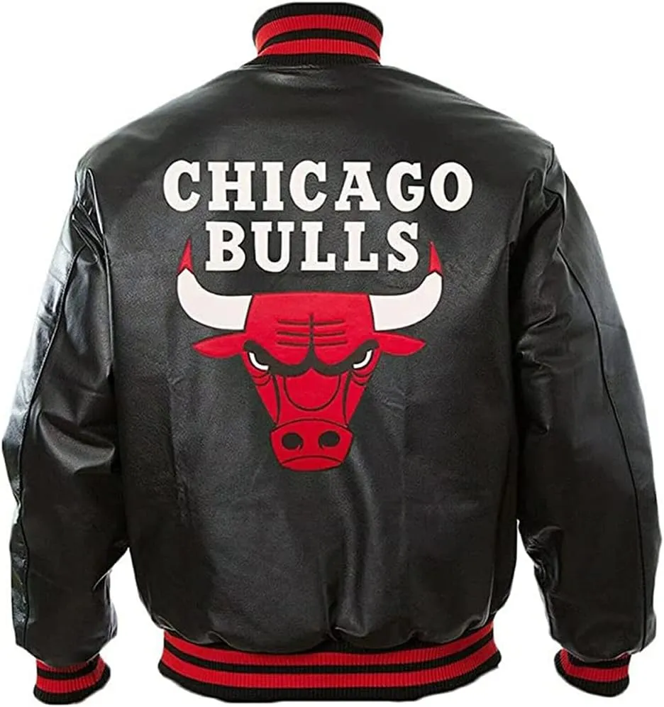 Mens Chicago Vintage Baseball Bomber Leather Jacket - Ultra Game Letterman Baseball Varsity Black Leather Bull Jacket