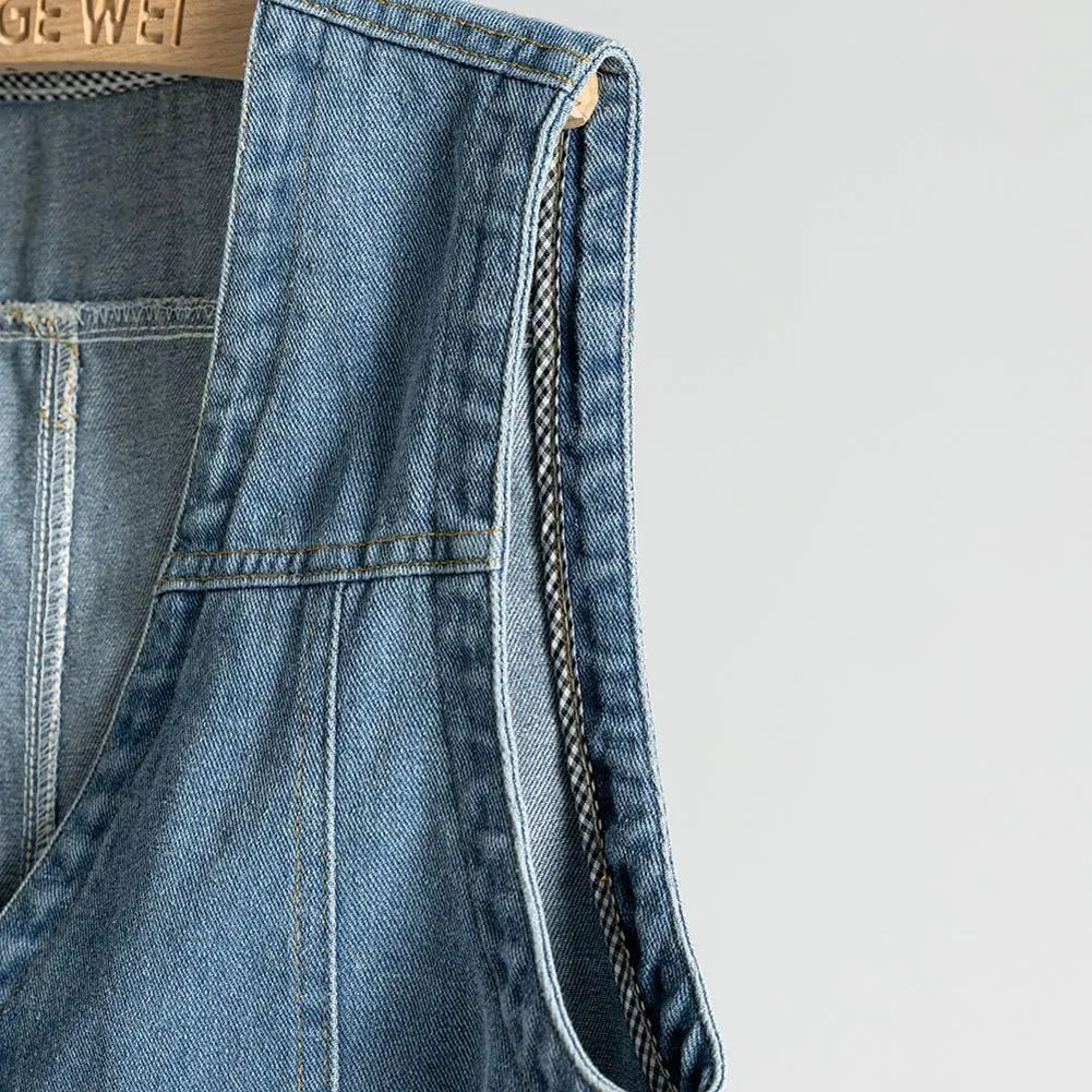 Mens Denim Vests Sleeveless Western Cowboy Retro Button Down Jean Vest Jackets