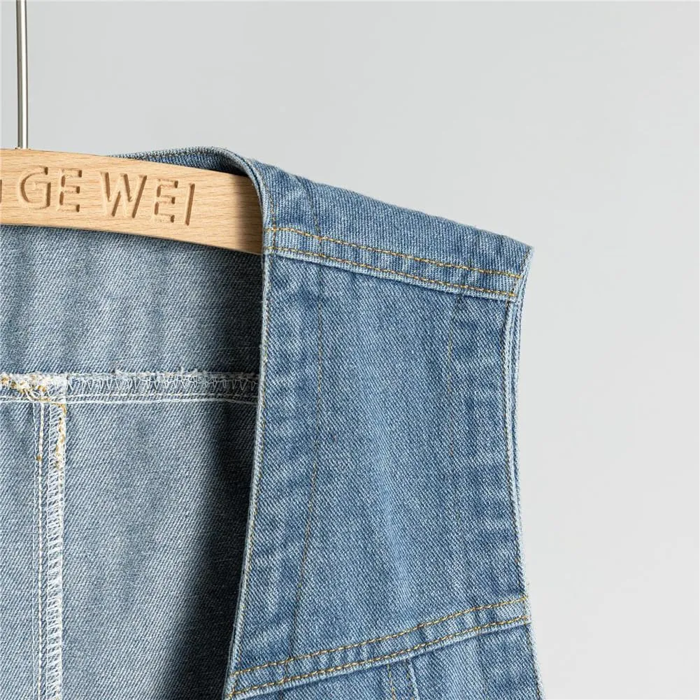 Mens Denim Vests Sleeveless Western Cowboy Retro Button Down Jean Vest Jackets