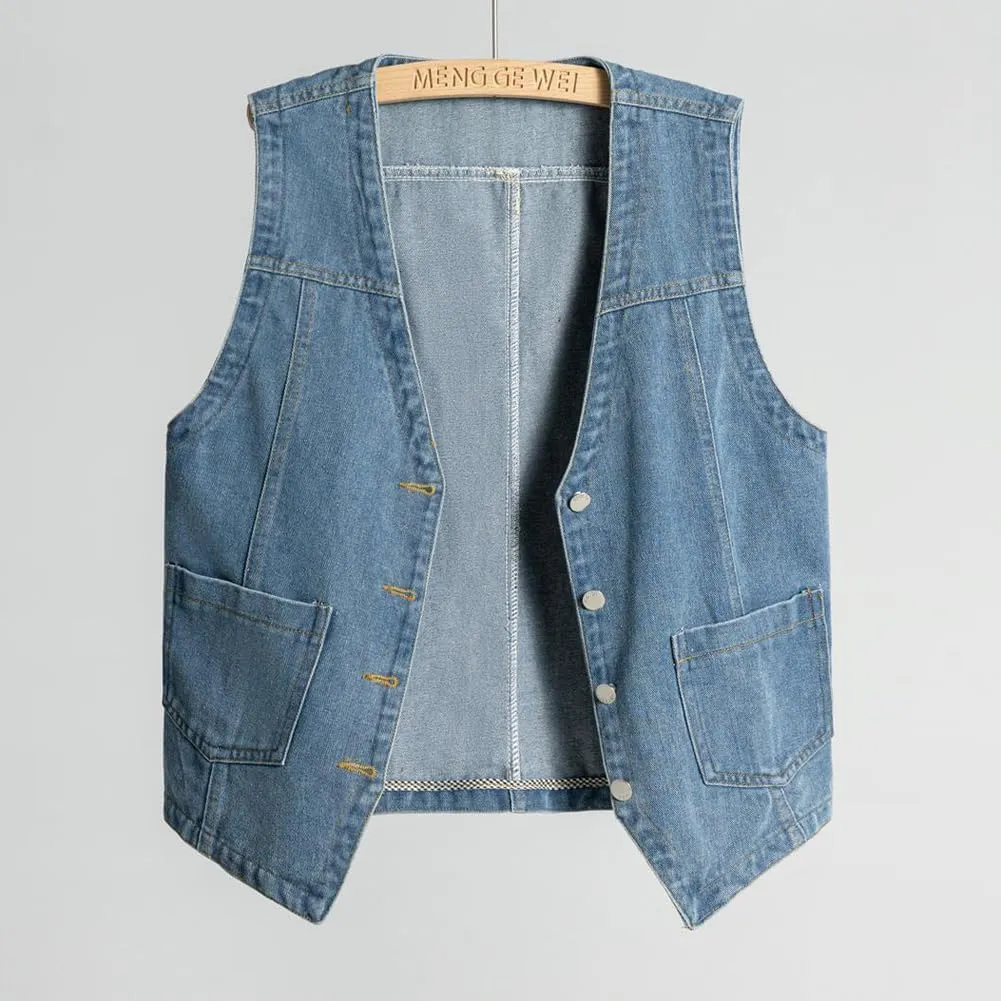 Mens Denim Vests Sleeveless Western Cowboy Retro Button Down Jean Vest Jackets