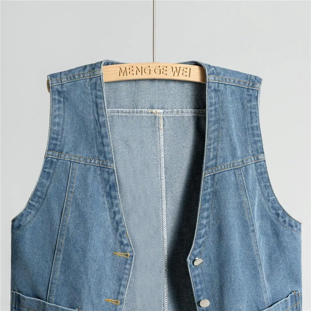 Mens Denim Vests Sleeveless Western Cowboy Retro Button Down Jean Vest Jackets
