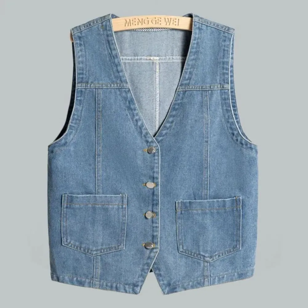 Mens Denim Vests Sleeveless Western Cowboy Retro Button Down Jean Vest Jackets