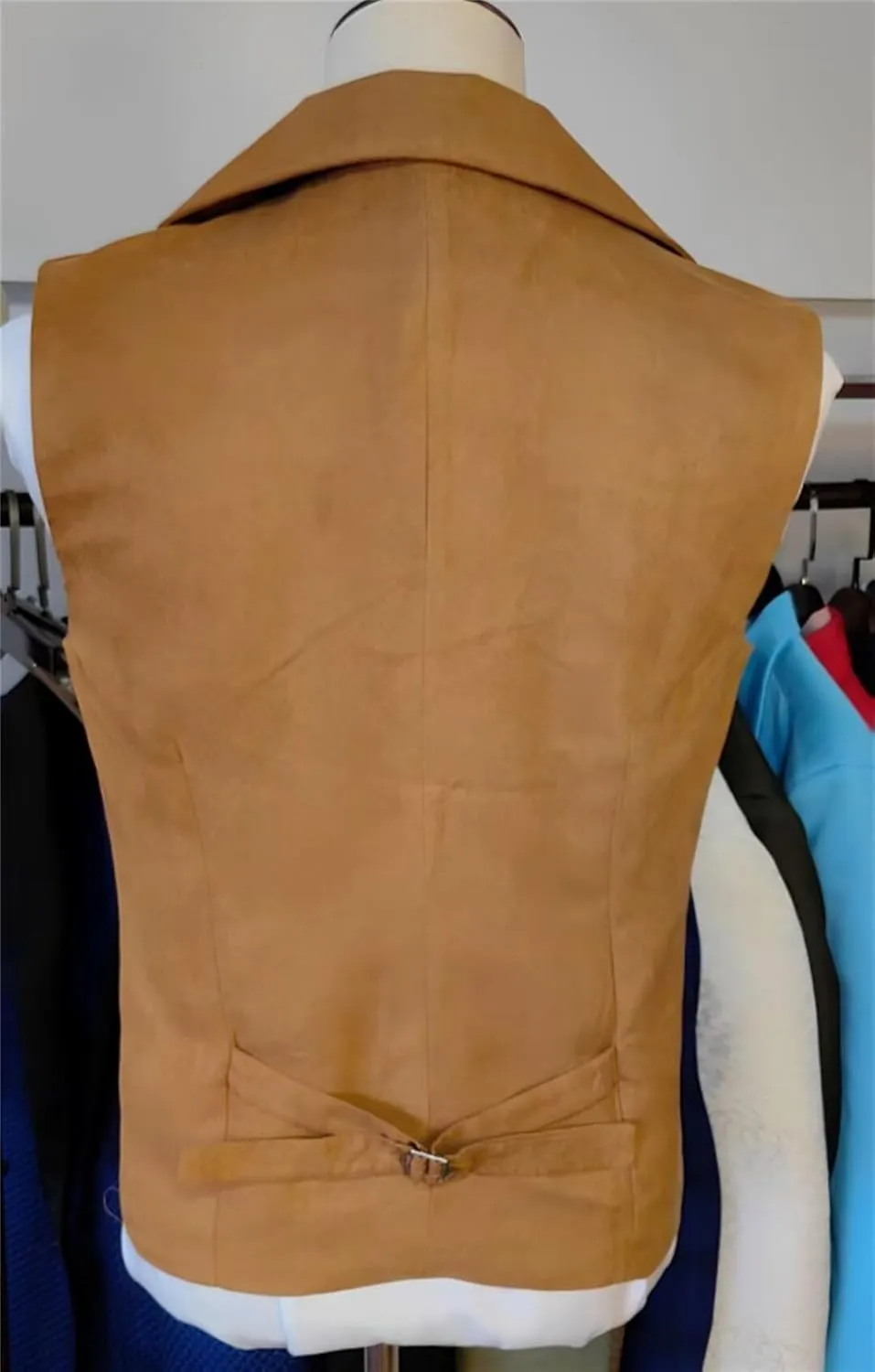 Mens Double Breasted Classic Vests Groomsman Wedding Waistcoat Wide Lapel Suede Leather Casual Business Vest for Men