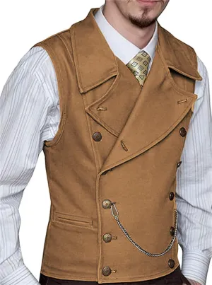 Mens Double Breasted Classic Vests Groomsman Wedding Waistcoat Wide Lapel Suede Leather Casual Business Vest for Men