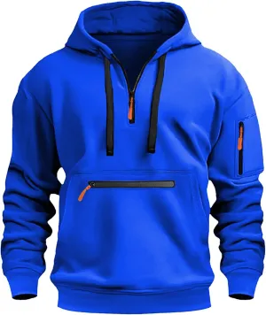 Men's Fashion Hoodie Sweatshirt Drawstring Half Zip Soild Color Warm Oversized Pullover Casual Loose Sport Sweater
