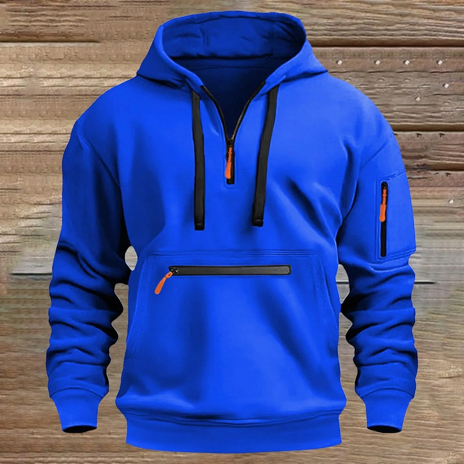 Men's Fashion Hoodie Sweatshirt Drawstring Half Zip Soild Color Warm Oversized Pullover Casual Loose Sport Sweater