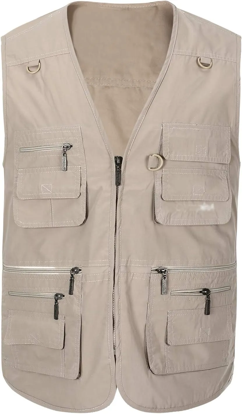 Mens Fishing Vest Multi Pocket Vests Safari Travel Photo Work Jacket Alive Outerwear