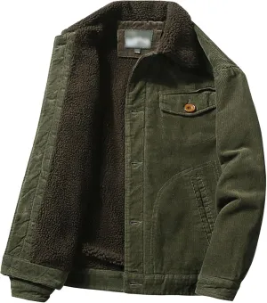 Men's Fleece Sherpa Lined Corduroy Trucker Jacket Warm Thickened Winter Coats Vintage Denim Lapel Button Coats