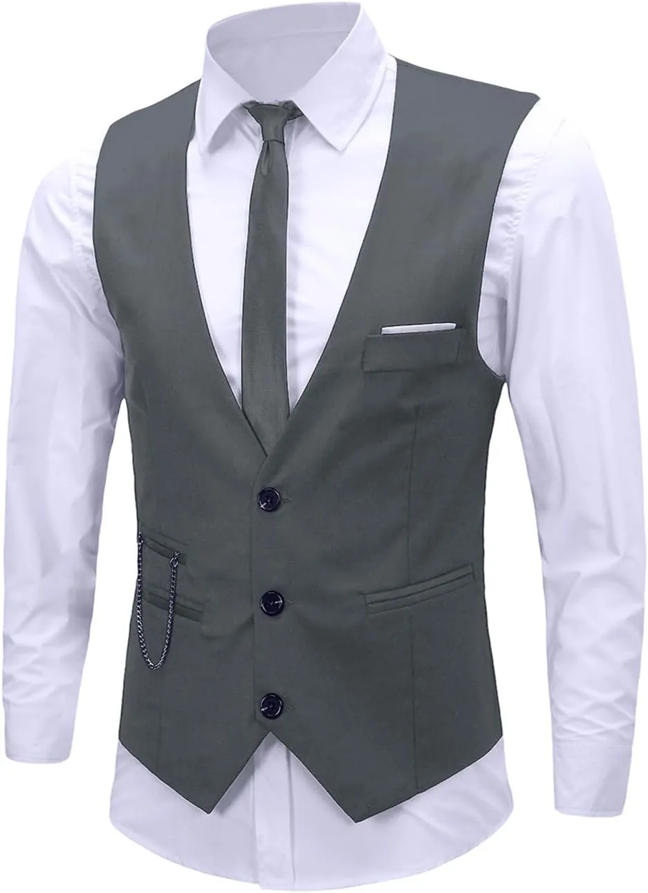 Men's Formal Dress Vest Business Slim Fit Sleeveless Tuxedo Suit Vest Waistcoat