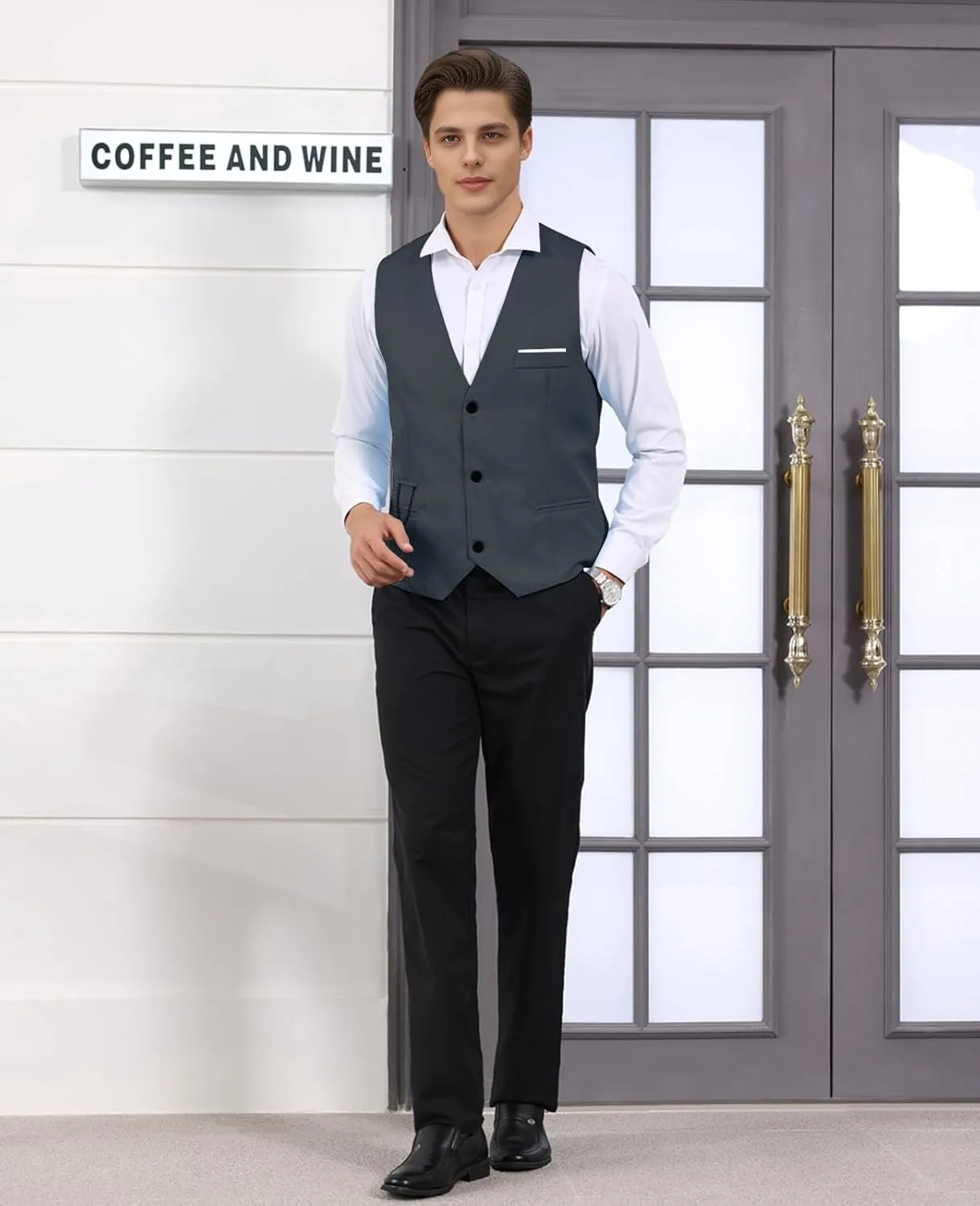 Men's Formal Dress Vest Business Slim Fit Sleeveless Tuxedo Suit Vest Waistcoat