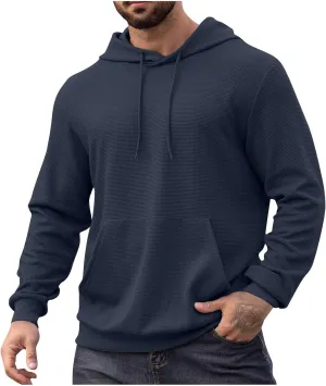 Mens Hooded Sweatshirts Pullover Causal Stylish Solid Long Sleeve Drawstring Gym Hooded Shirt Outdoor Fashion Top Tee