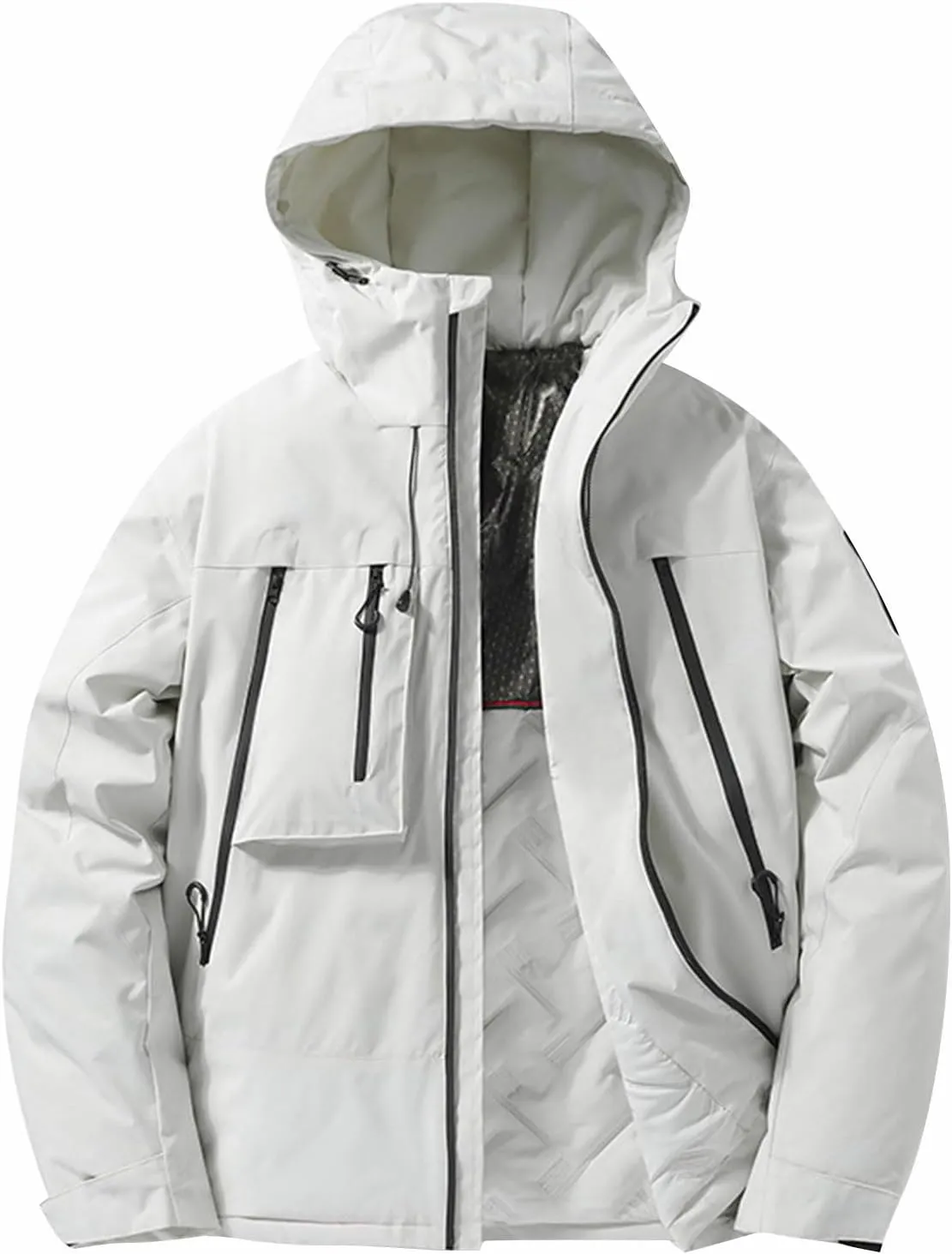 Mens Jacket Winter Zip Up Hoodies Casual Fashion Loose Pockets Windproof Long Sleeve Coat
