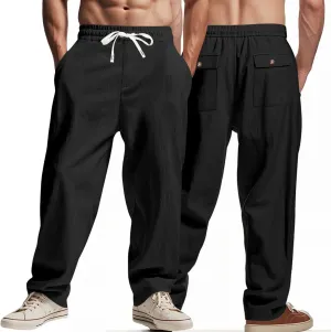Men's Linen Pants 2 Pack Casual Pant Multipack Summer Outdoor Vacation Beach Trousers Open Bottom Slacks with Pockets