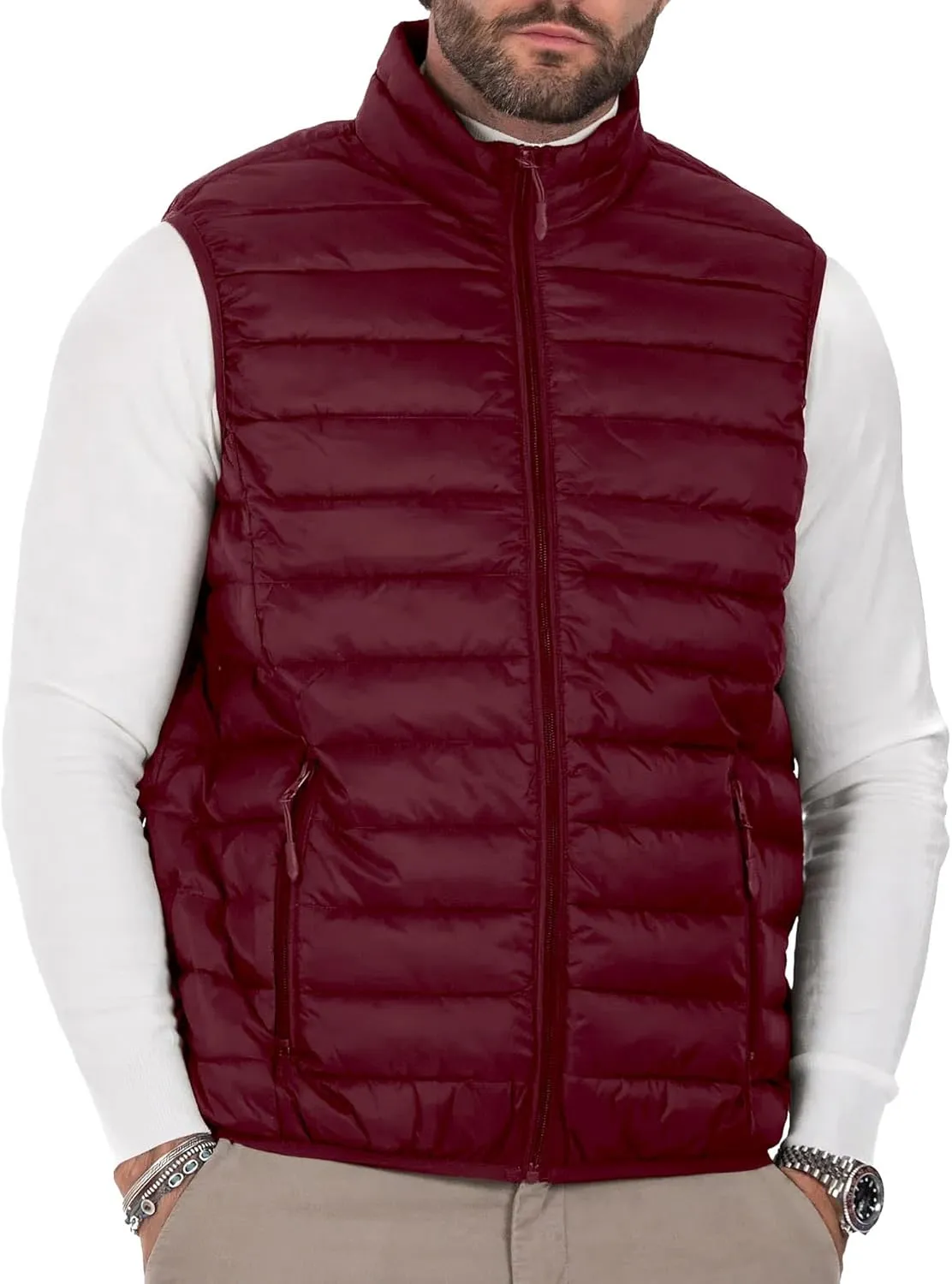 Men's Puffer Vest Outerwear Winter Warm Sleeveless Jacket Zipper Quilted Puffy Vests Size M To 2XL