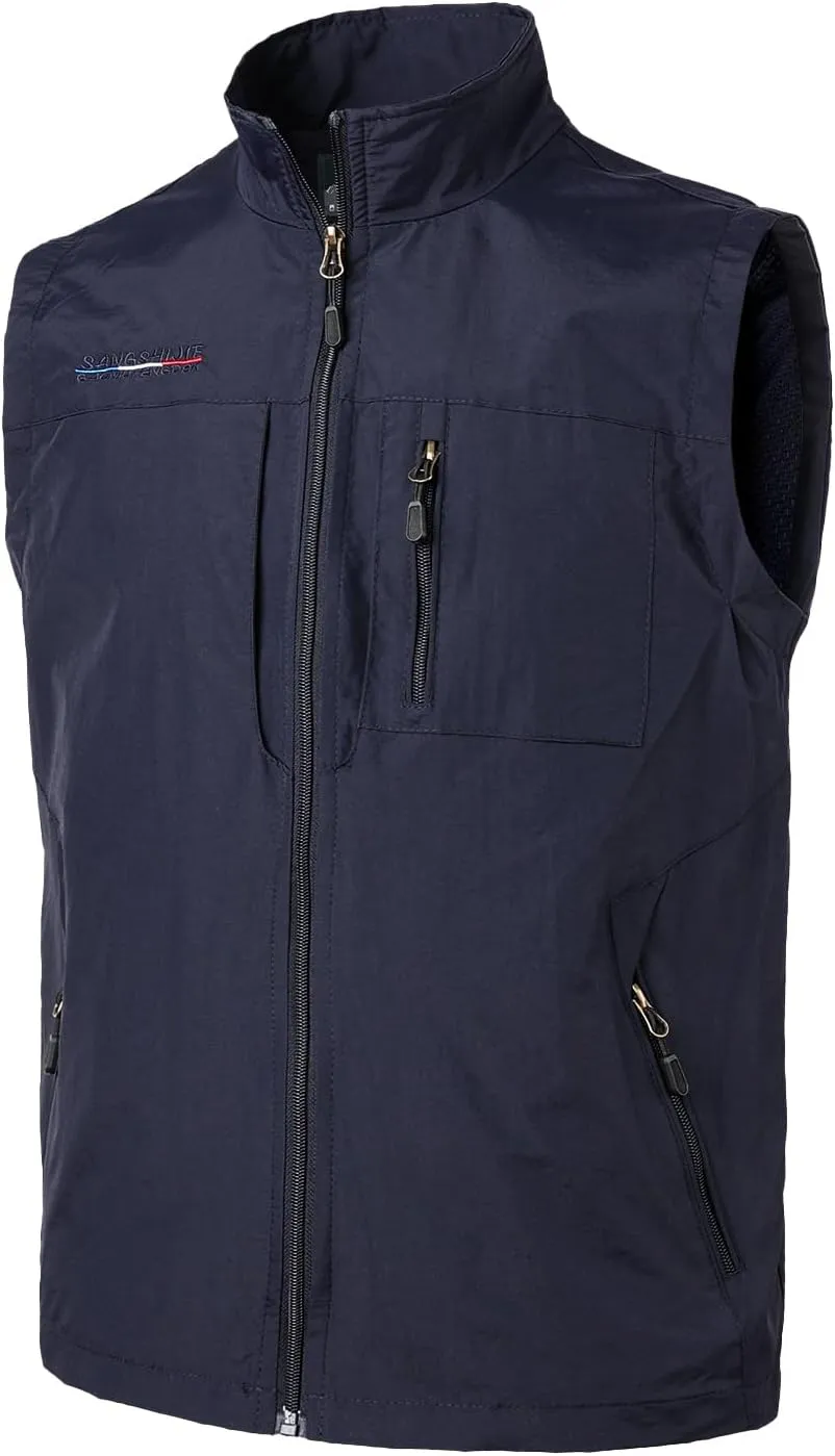 Mens Quick Dry Fishing Vests Lightweight Sleeveless Jackets with Zipper Pockets for Travel Hiking