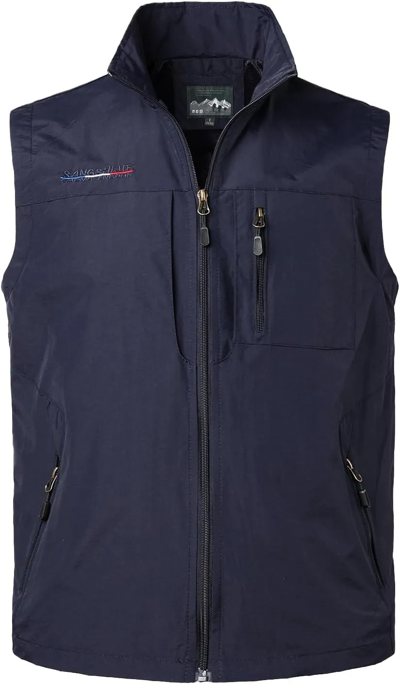 Mens Quick Dry Fishing Vests Lightweight Sleeveless Jackets with Zipper Pockets for Travel Hiking