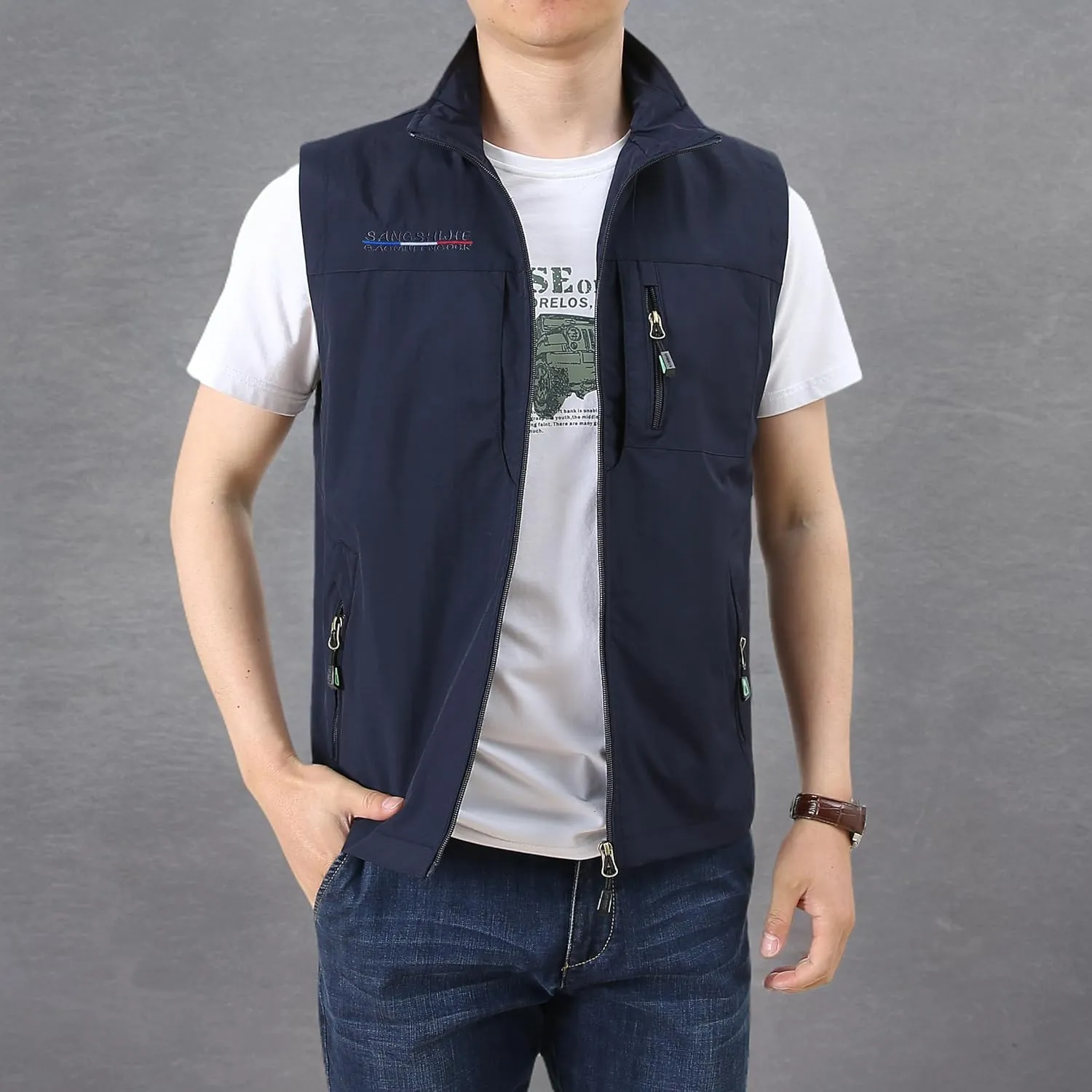 Mens Quick Dry Fishing Vests Lightweight Sleeveless Jackets with Zipper Pockets for Travel Hiking