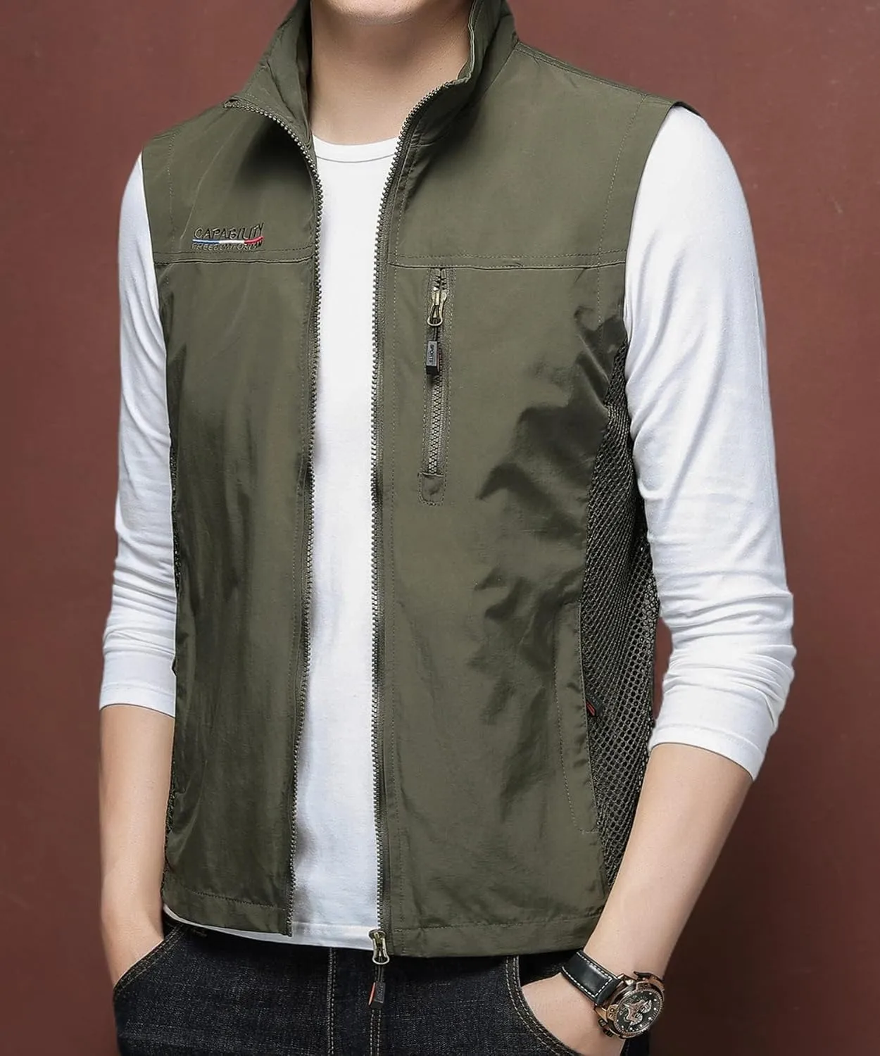 Mens Quick Dry Fishing Vests Lightweight Sleeveless Jackets with Zipper Pockets for Travel Hiking
