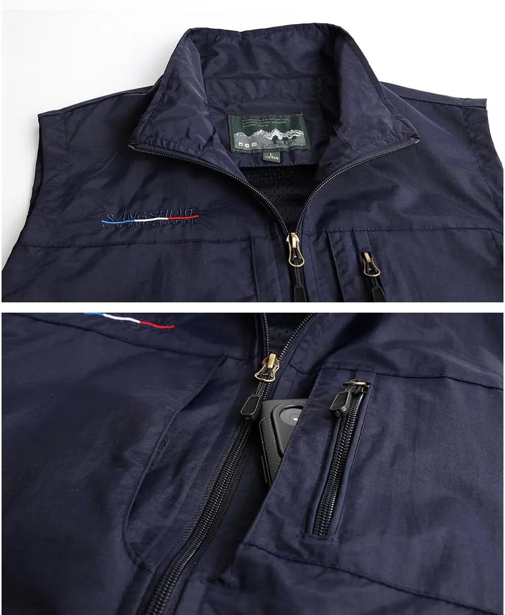 Mens Quick Dry Fishing Vests Lightweight Sleeveless Jackets with Zipper Pockets for Travel Hiking