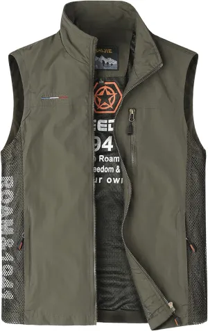 Mens Quick Dry Fishing Vests Lightweight Sleeveless Jackets with Zipper Pockets for Travel Hiking