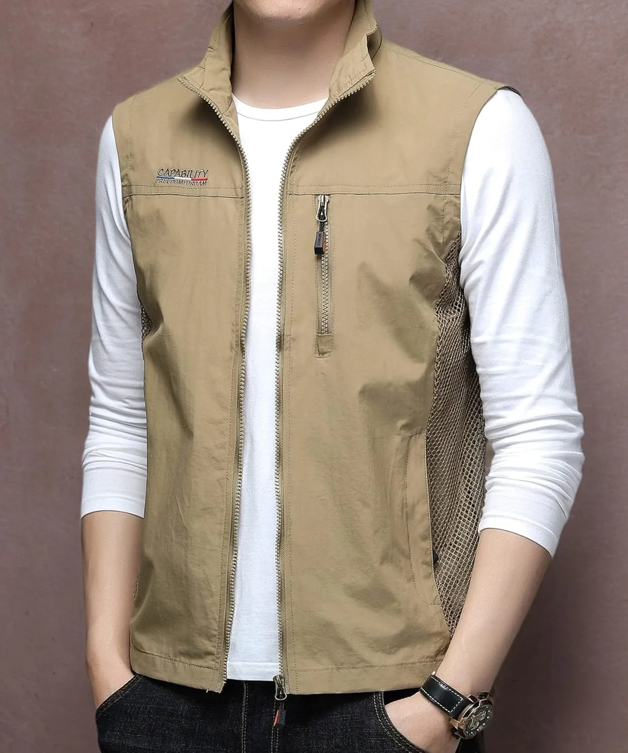 Mens Quick Dry Fishing Vests Lightweight Sleeveless Jackets with Zipper Pockets for Travel Hiking